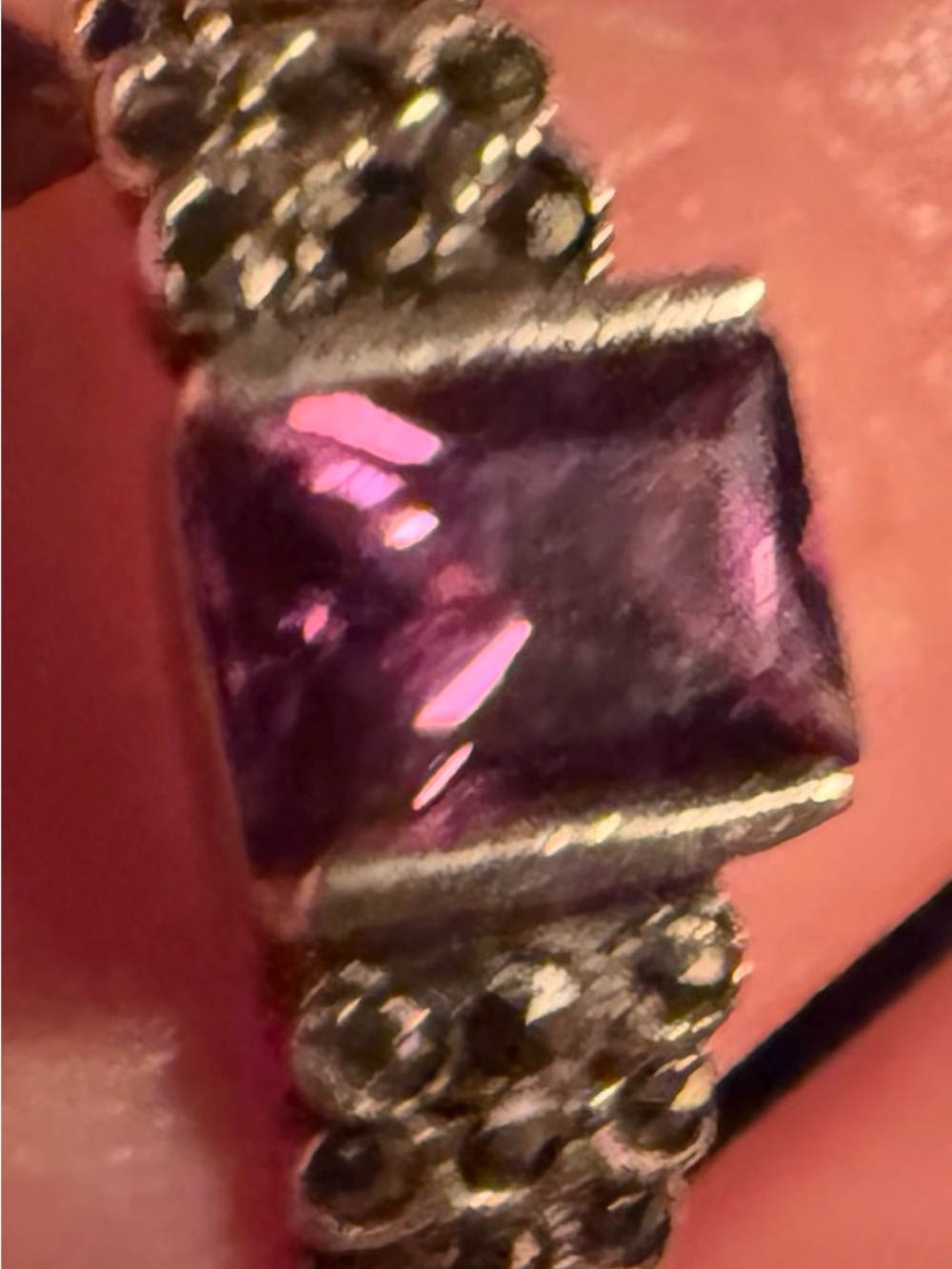 Sterling-Silver Amethyst Marcasite Minimalist Women's Ring